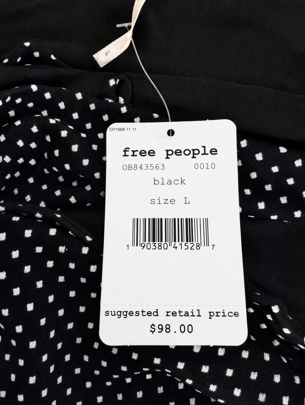 NWT Free People Black Polka Dot Cutout Dress Size L - Picture 5 of 5
